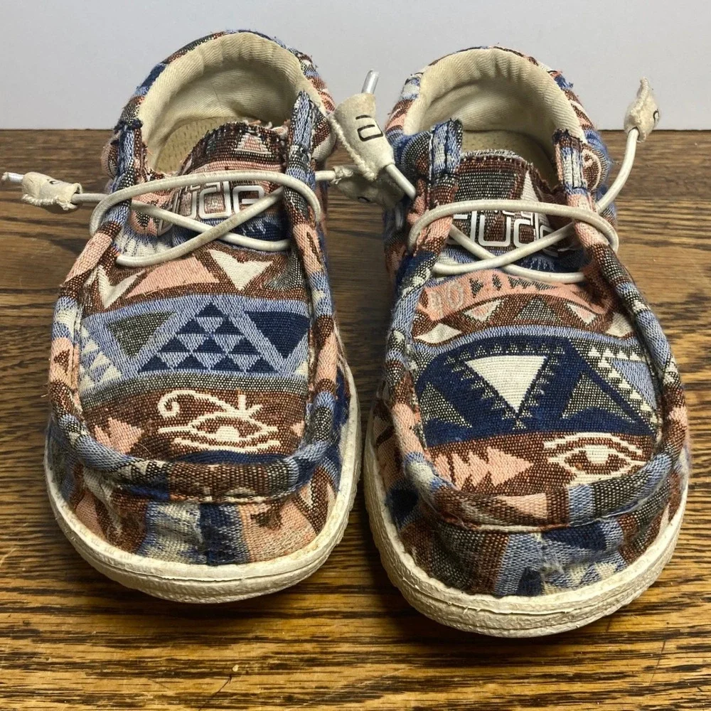 Hey Dude Wally Youth Neon Native Blue Pink Tribal Loafers Shoes 1301399 Size 2-3